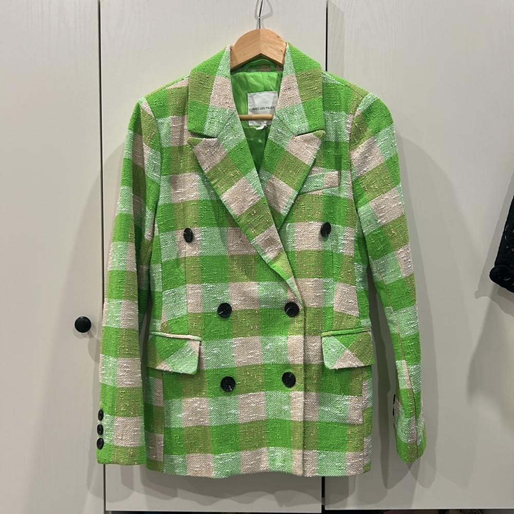 ❤️ Anthropologie Green and Tan Blazer with Tailored Silhouette - Picture 5 of 6